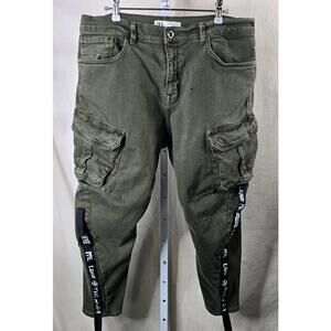 ZARA Men’s Olive Cargo Pants “Leave Me Alone” Size 34x25.5 (Ribbon Torn) Used